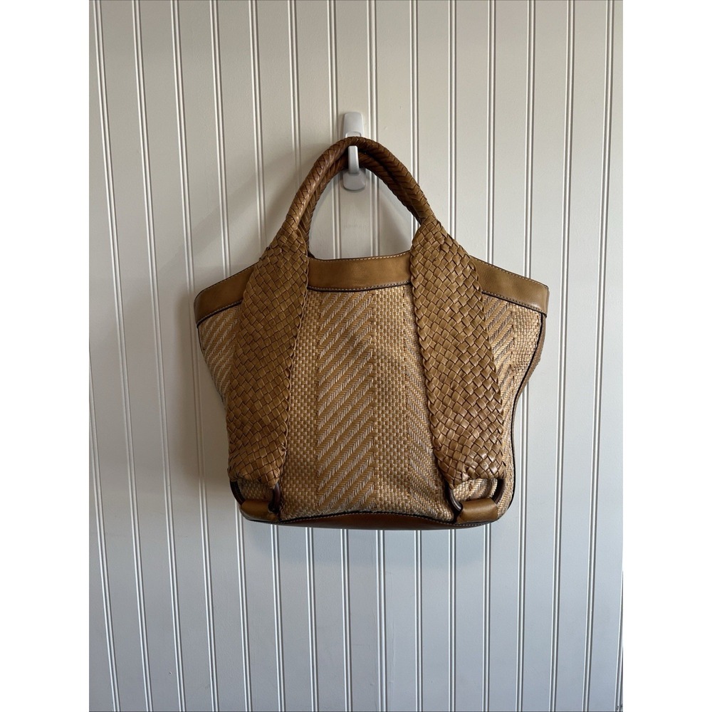 COLE Hahn Taran Large Shoulder Tote Woven Hand Bag Purse Braided Leather Trim